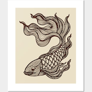 Lined hand drawn betta fish. Posters and Art